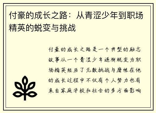 付豪的成长之路：从青涩少年到职场精英的蜕变与挑战