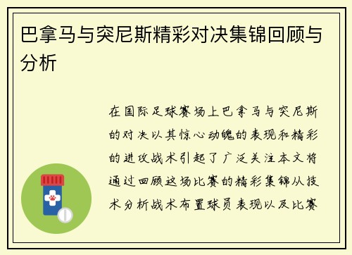 巴拿马与突尼斯精彩对决集锦回顾与分析