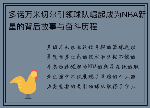 多诺万米切尔引领球队崛起成为NBA新星的背后故事与奋斗历程