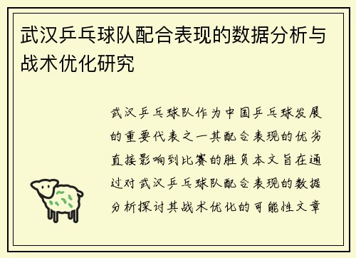 武汉乒乓球队配合表现的数据分析与战术优化研究